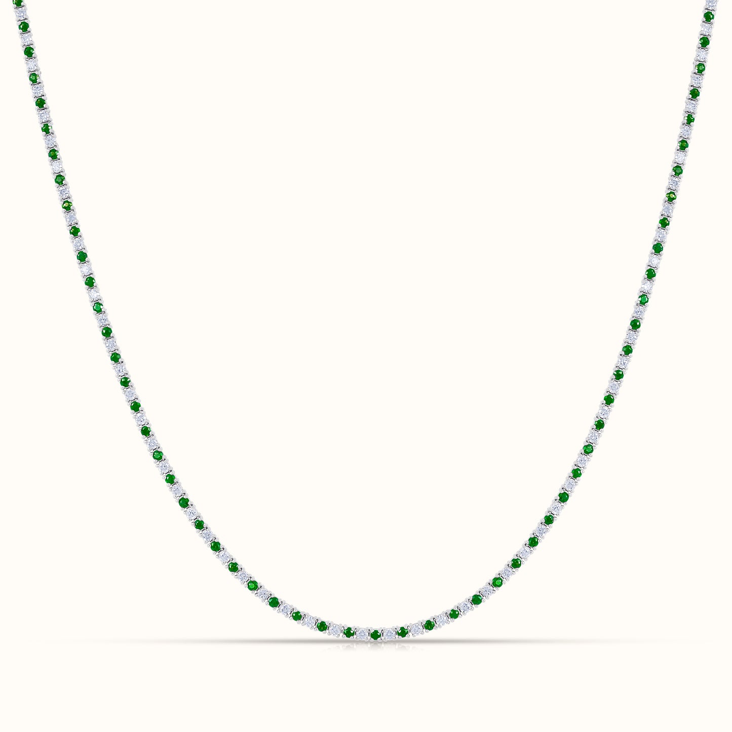 Alternating Green Emerald and Natural Diamond Tennis Necklace - AVIR New York
