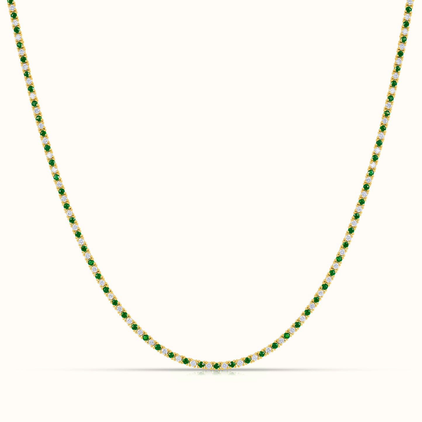 Alternating Green Emerald and Natural Diamond Tennis Necklace - AVIR New York