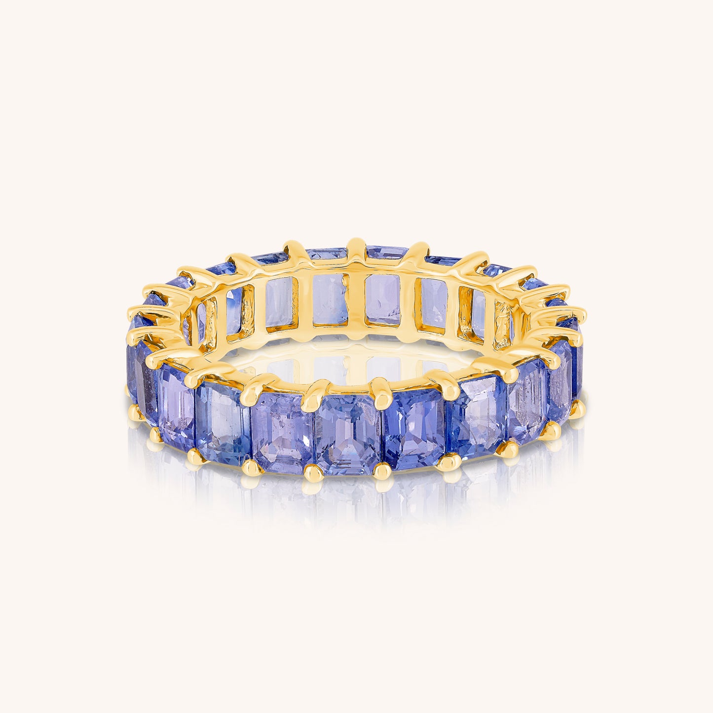 Natural Blue Sapphire Emerald Cut Eternity Ring