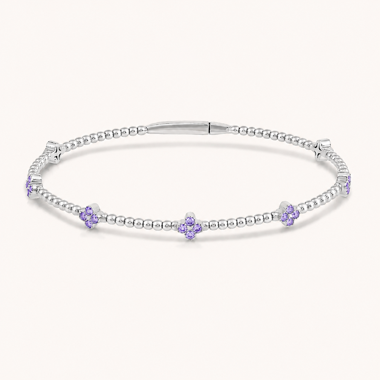 Flexible Beaded Flower Colored Gemstone 0.45 Carat Bangle - AVIR New York