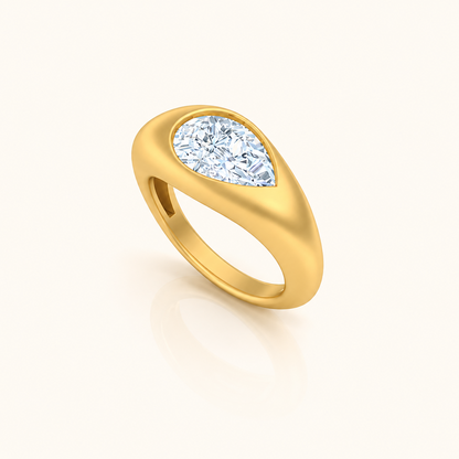 1 Carat East West Lab Grown Diamond Pear Signet Ring - AVIR New York