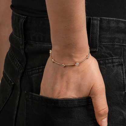 Natural Diamond Flexible Beaded Flower Cluster Bangle - AVIR New York