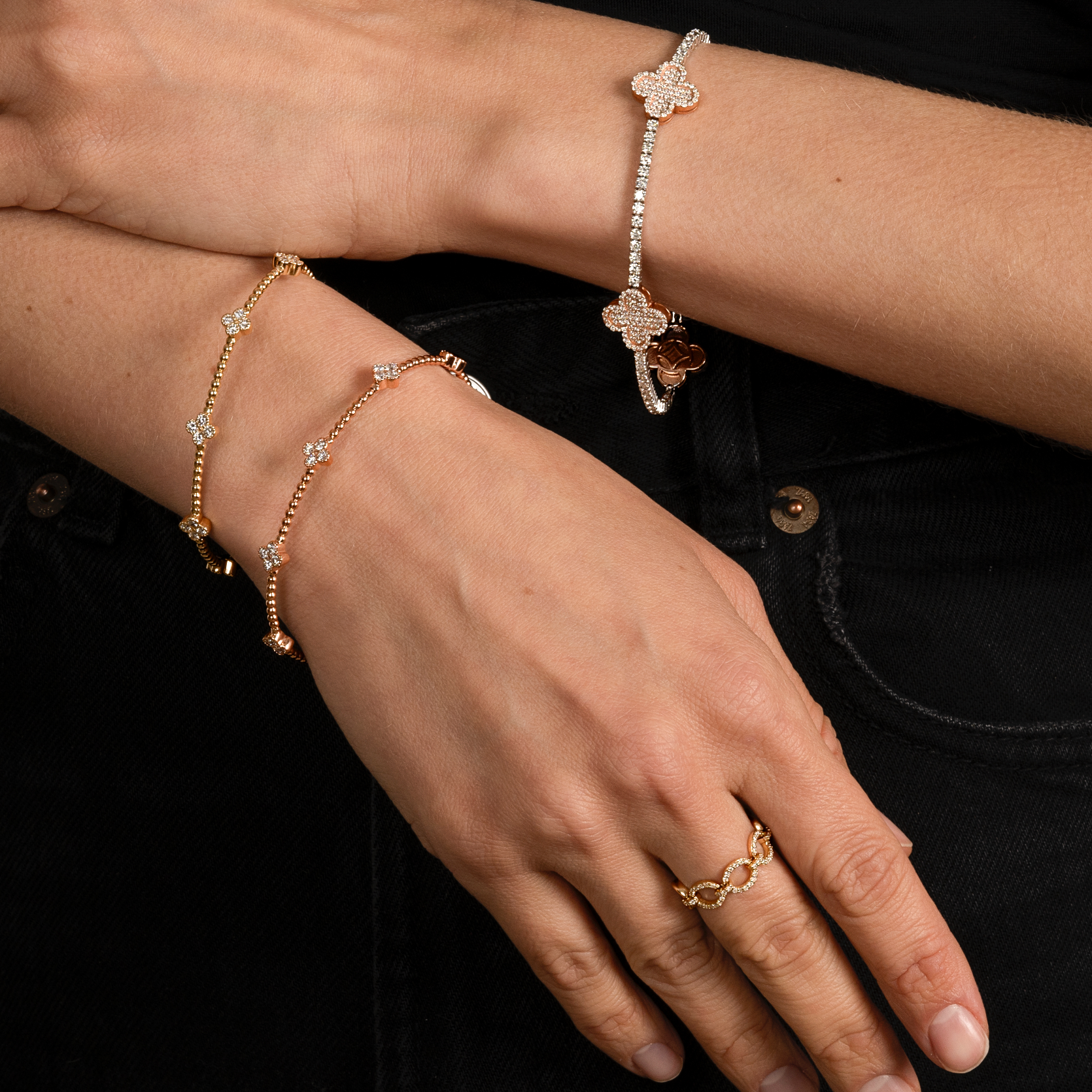 Lab Grown Diamond Flexible Beaded Flower Cluster Bangle - AVIR New York