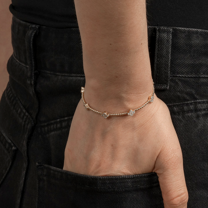 Flexible Beaded Lab Grown Diamond Flower Bangle and Flower Cluster Ring Set - AVIR New York