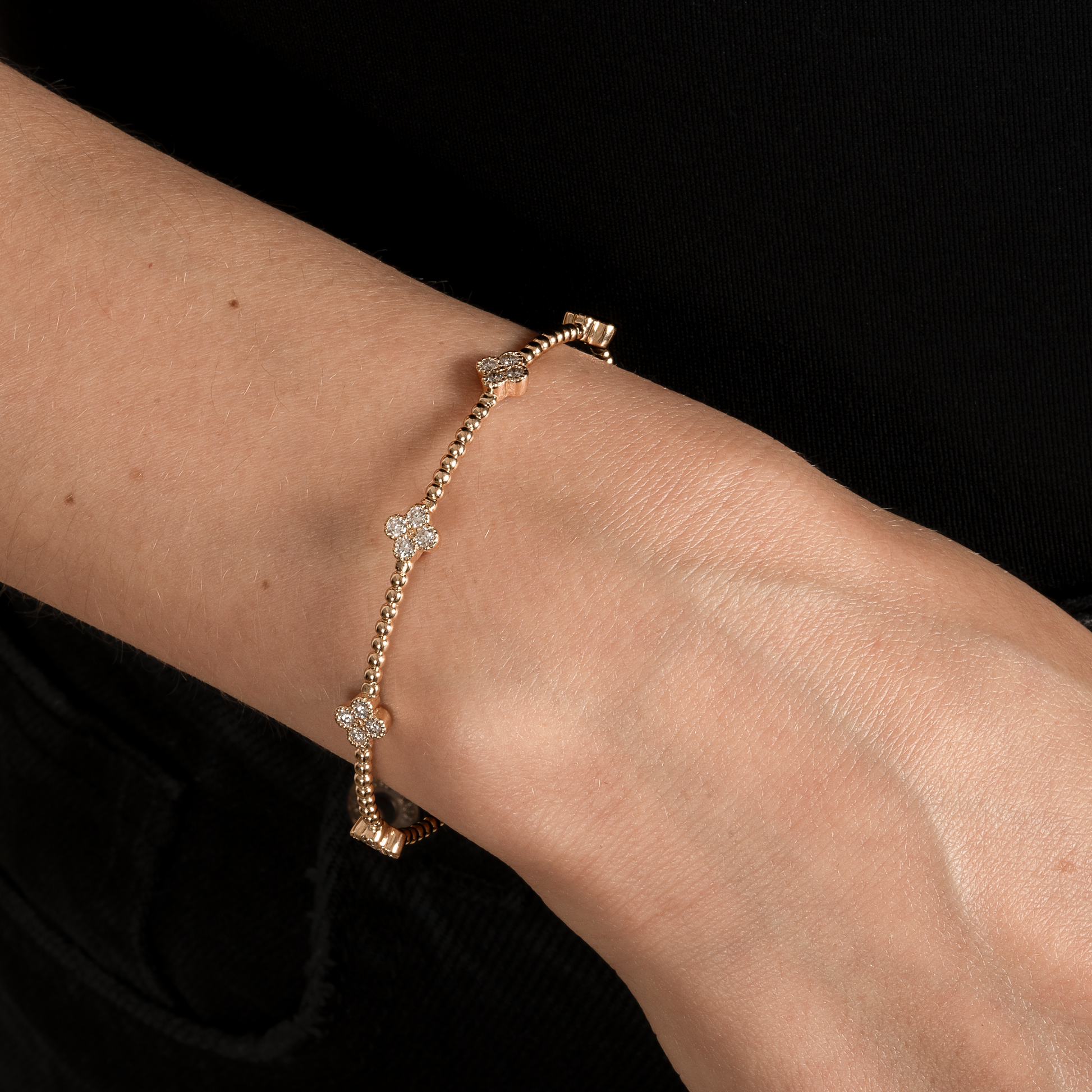 Lab Grown Diamond Flexible Beaded Flower Cluster Bangle - AVIR New York