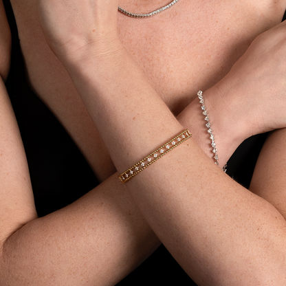 Two Row Beaded Flexible Bangle with Natural Diamond Petite Flower Clusters - AVIR New York