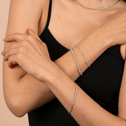 Half Paperclip and Natural Diamond Tennis Bracelet - AVIR New York