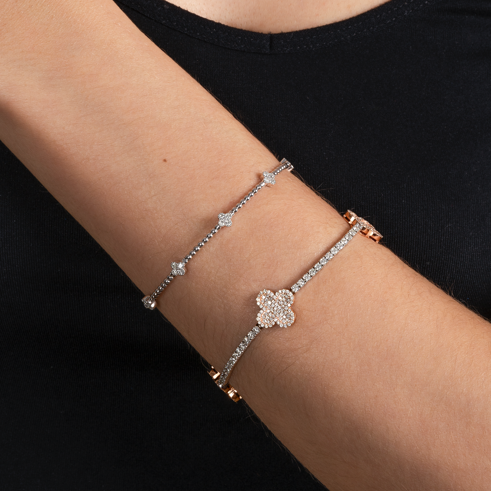 Natural Diamond Tennis Bracelet with Clovers - AVIR New York