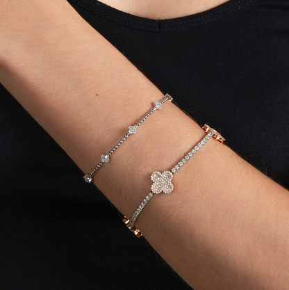 Natural Diamond Tennis Bracelet with Clovers - AVIR New York