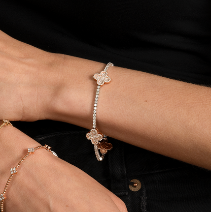 Natural Diamond Tennis Bracelet with Clovers - AVIR New York