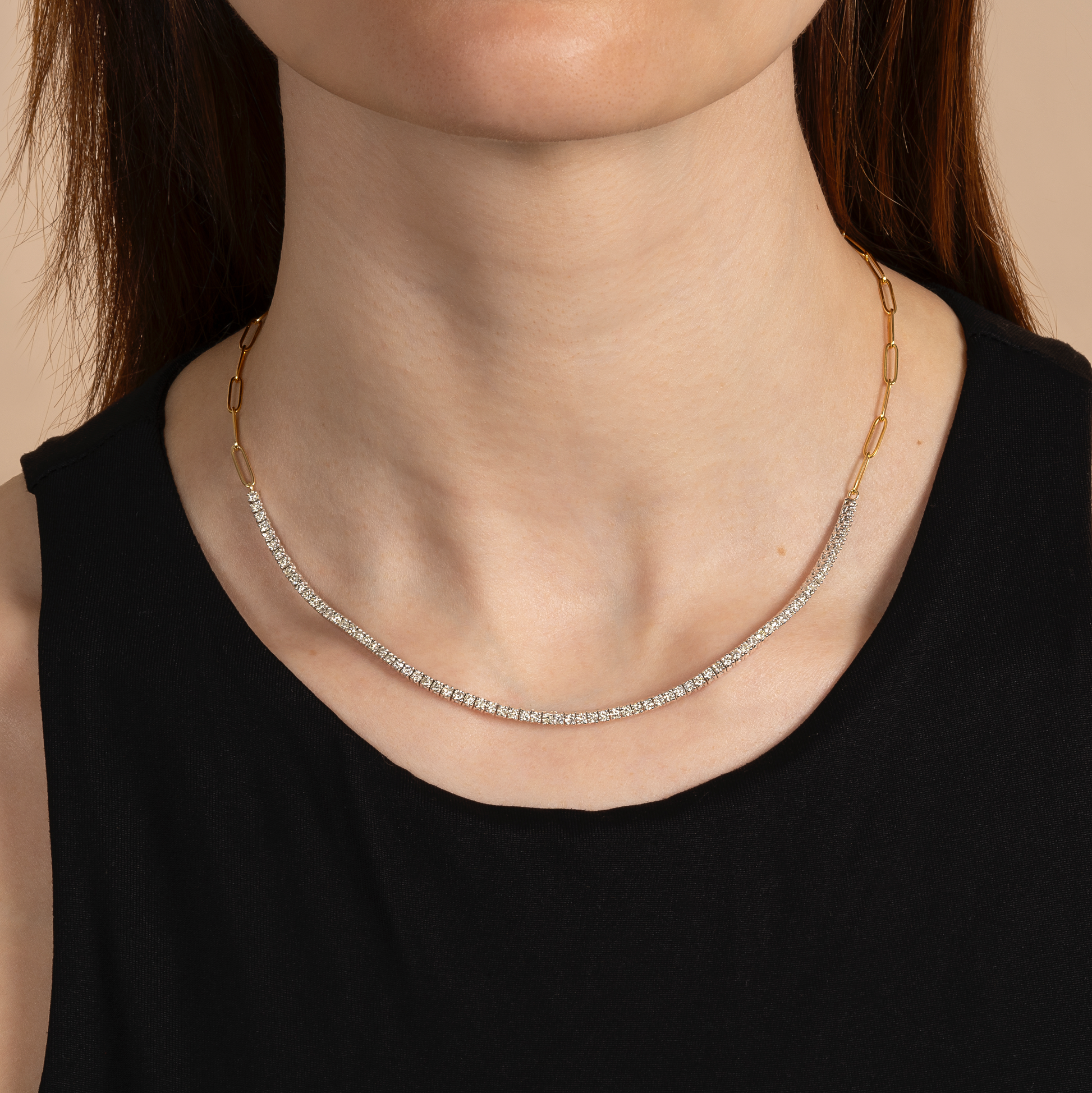 Half Paperclip and Natural Diamond Tennis Necklace - AVIR New York