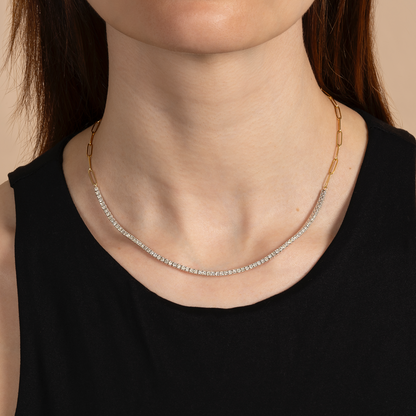 Half Paperclip and Natural Diamond Tennis Necklace - AVIR New York