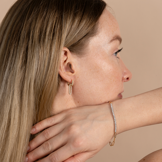 Half Paperclip and Lab Grown Diamond Bracelet, 17 Inch Necklace, and Link Earrings Set - AVIR New York