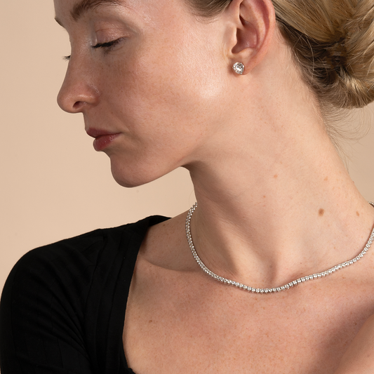 3 Prong 16 inch Lab Grown Diamond Tennis Necklace and Stud Earrings Set - AVIR New York