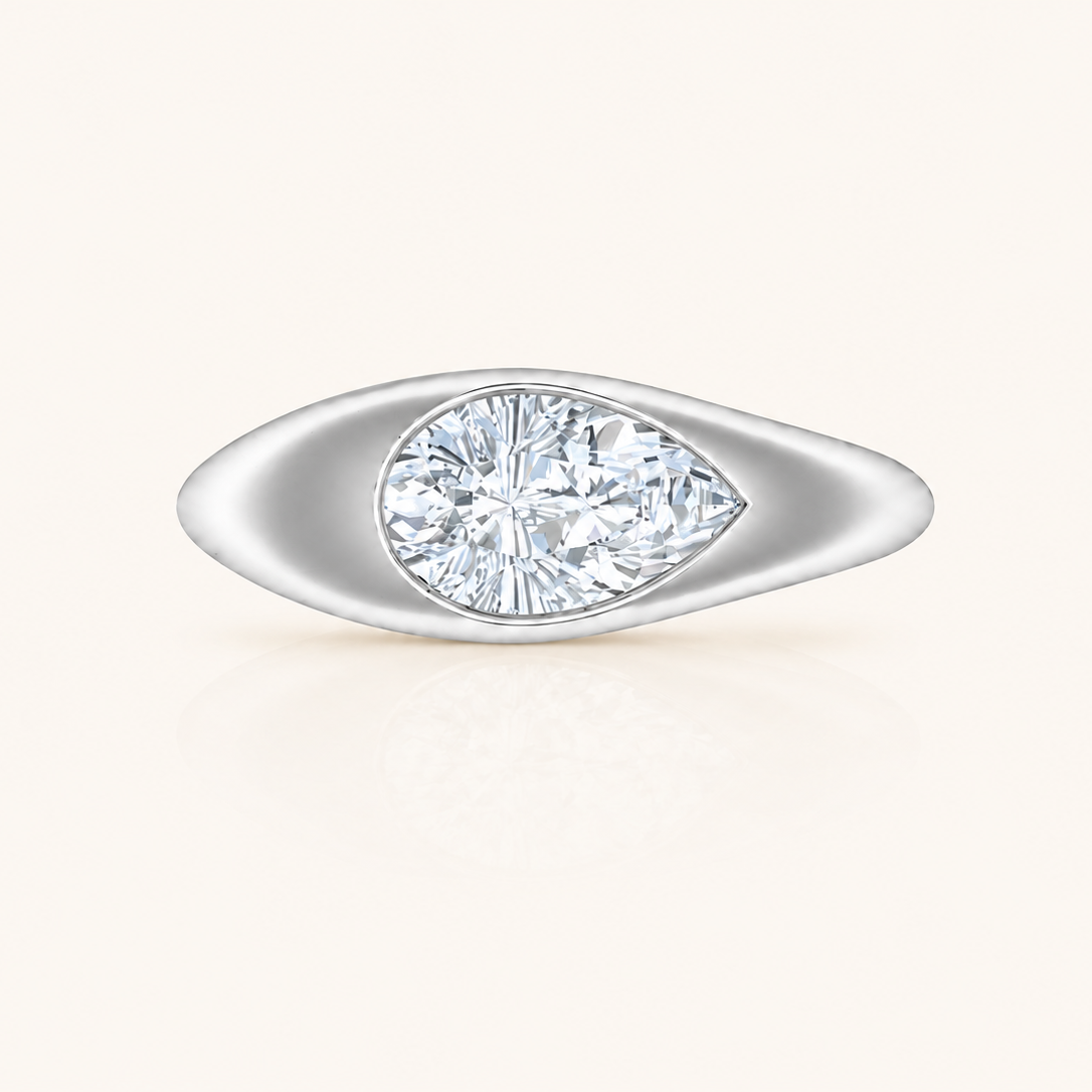 1 Carat East West Lab Grown Diamond Pear Signet Ring - AVIR New York