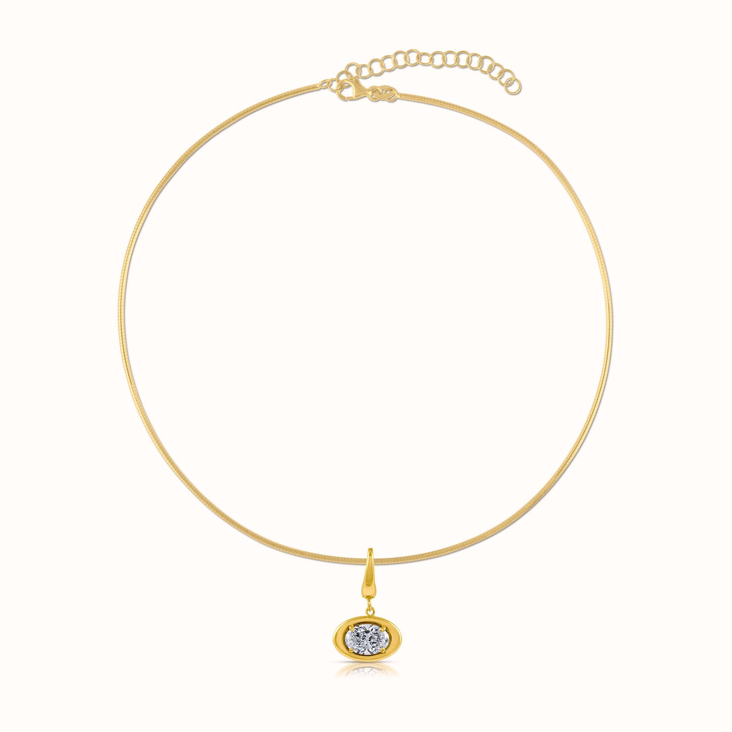 Solid Yellow Gold Omega Necklace 14-16 inch