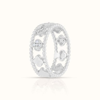 Beaded Lab Grown Diamond Flower Clover Ring