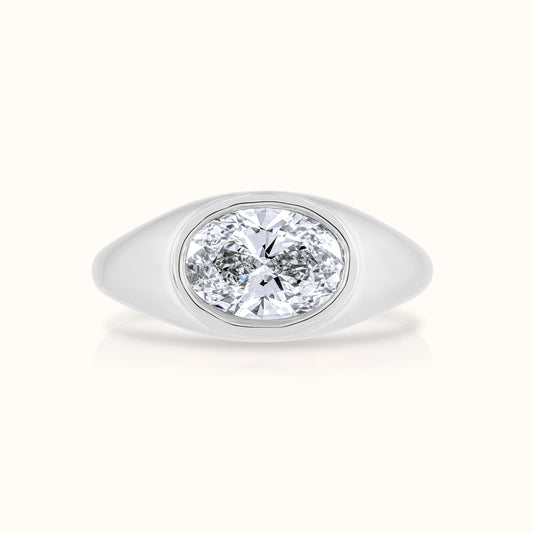 East West Lab Grown Diamond Oval Signet Ring