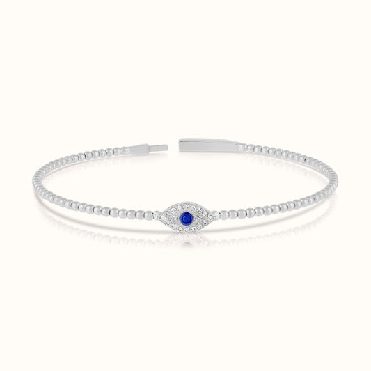 Lab Grown Diamond Evil Eye with Natural Sapphire Flexible Beaded Flower Bangle