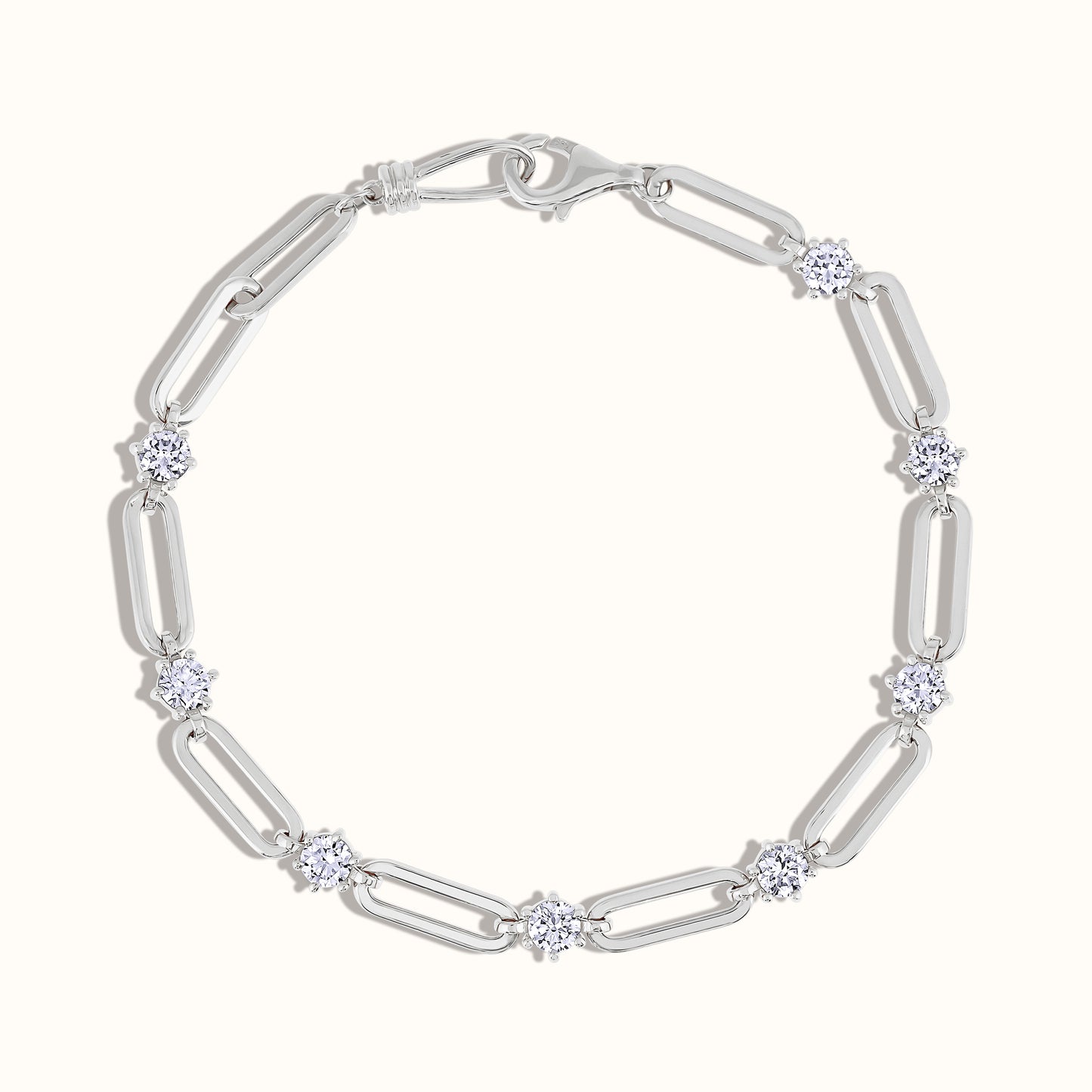 Paperclip and Lab Grown Diamond Station Bracelet