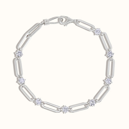 Paperclip and Lab Grown Diamond Station Bracelet