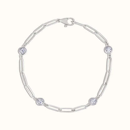 Paperclip and Lab Grown Diamond Bezel Bracelet