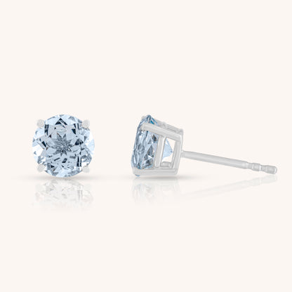 Natural Aquamarine Round Stud Earrings