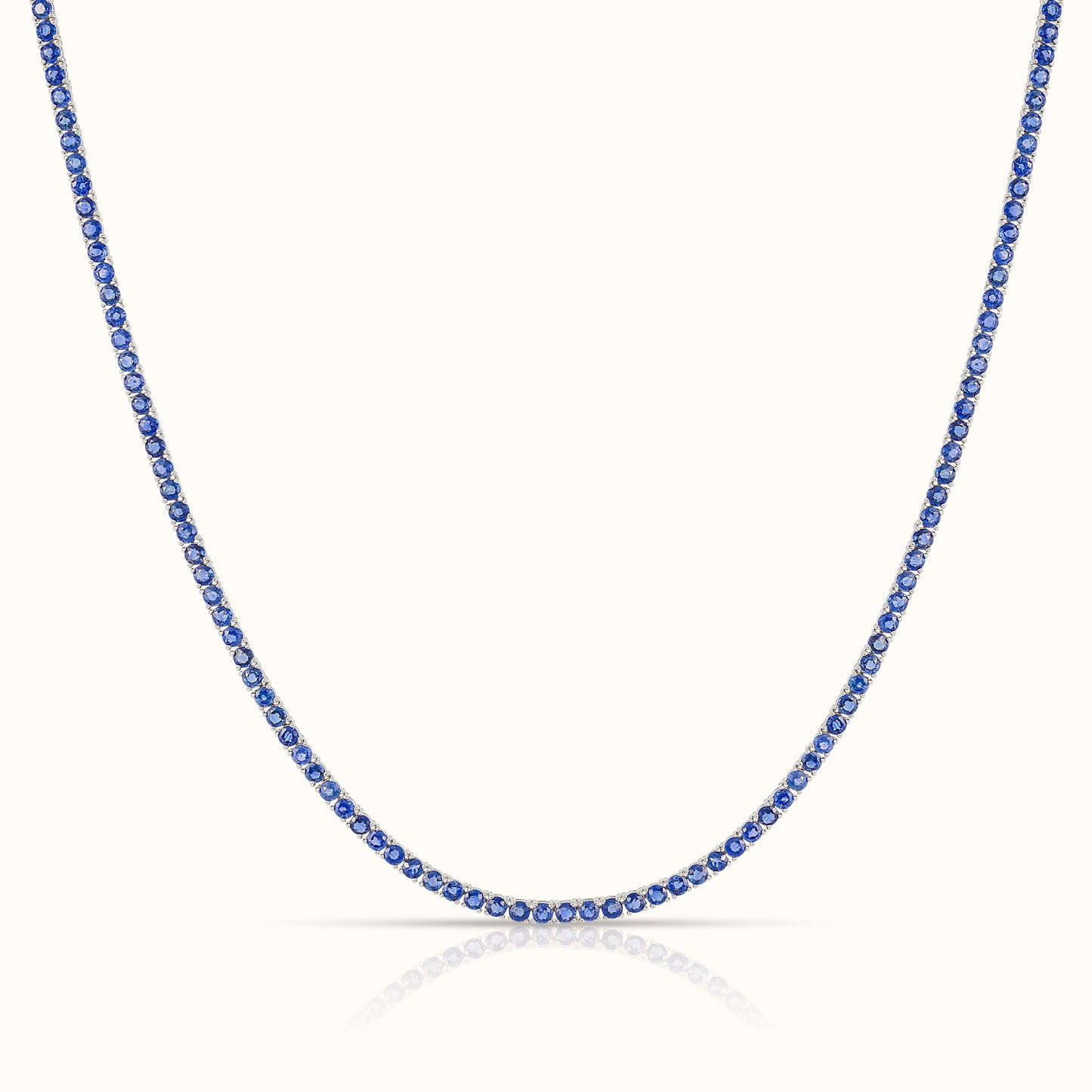 Natural Blue Sapphire Round 15 Carat Tennis Necklace