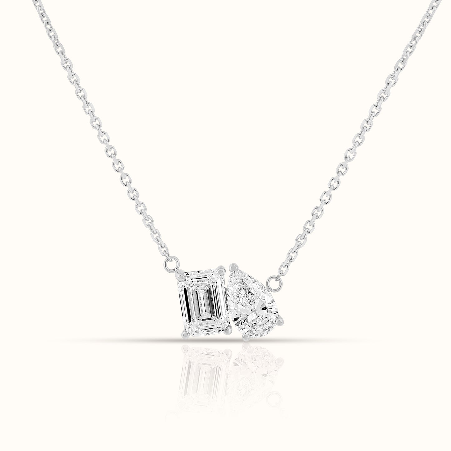 Toi et Moi Pear and Emerald Lab Grown Diamond Necklace