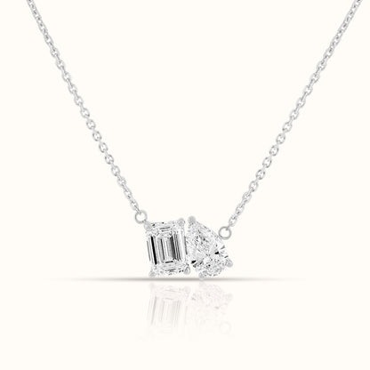 Toi et Moi Pear and Emerald Lab Grown Diamond Necklace