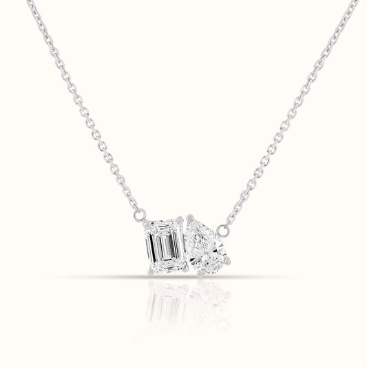 Toi et Moi Pear and Emerald Lab Grown Diamond Necklace