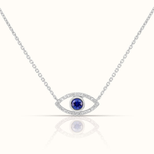 Blue Sapphire Evil Eye Pendant with Lab Grown Diamonds