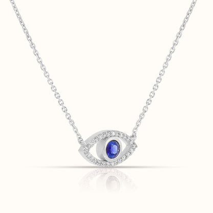 Blue Sapphire Evil Eye Pendant with Lab Grown Diamonds