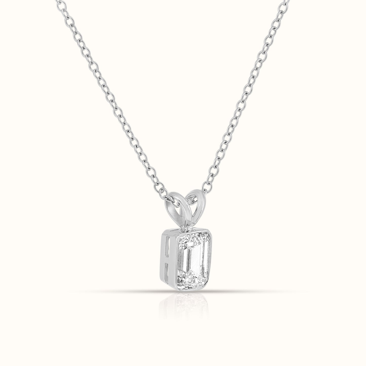 Bezel Set IGI Certified Lab Grown Diamond Emerald Cut Pendant Necklace