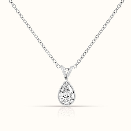 Bezel Set IGI Certified Lab Grown Diamond Pear Cut Pendant Necklace
