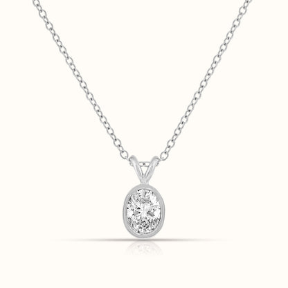 Bezel Set IGI Certified Lab Grown Diamond Oval Cut Pendant Necklace