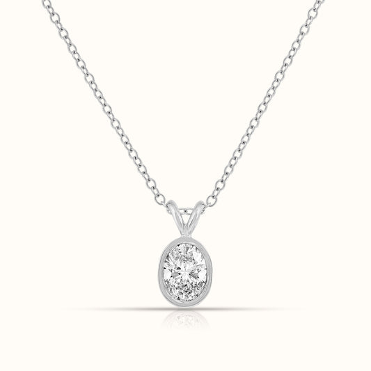 Bezel Set IGI Certified Lab Grown Diamond Oval Cut Pendant Necklace