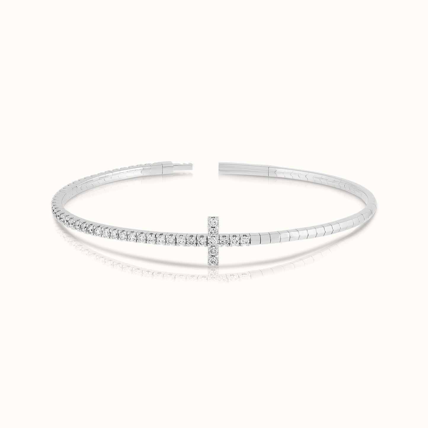 Two Tone Half Lab Grown Diamond Cross Flexible Bangle