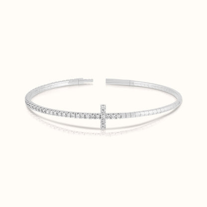 Two Tone Half Lab Grown Diamond Cross Flexible Bangle