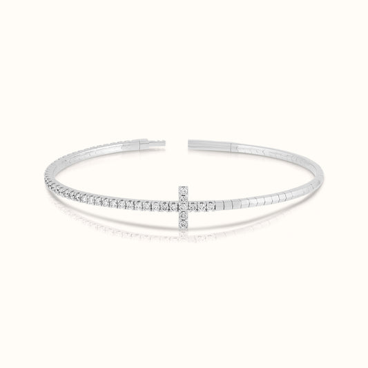 Two Tone Half Lab Grown Diamond Cross Flexible Bangle