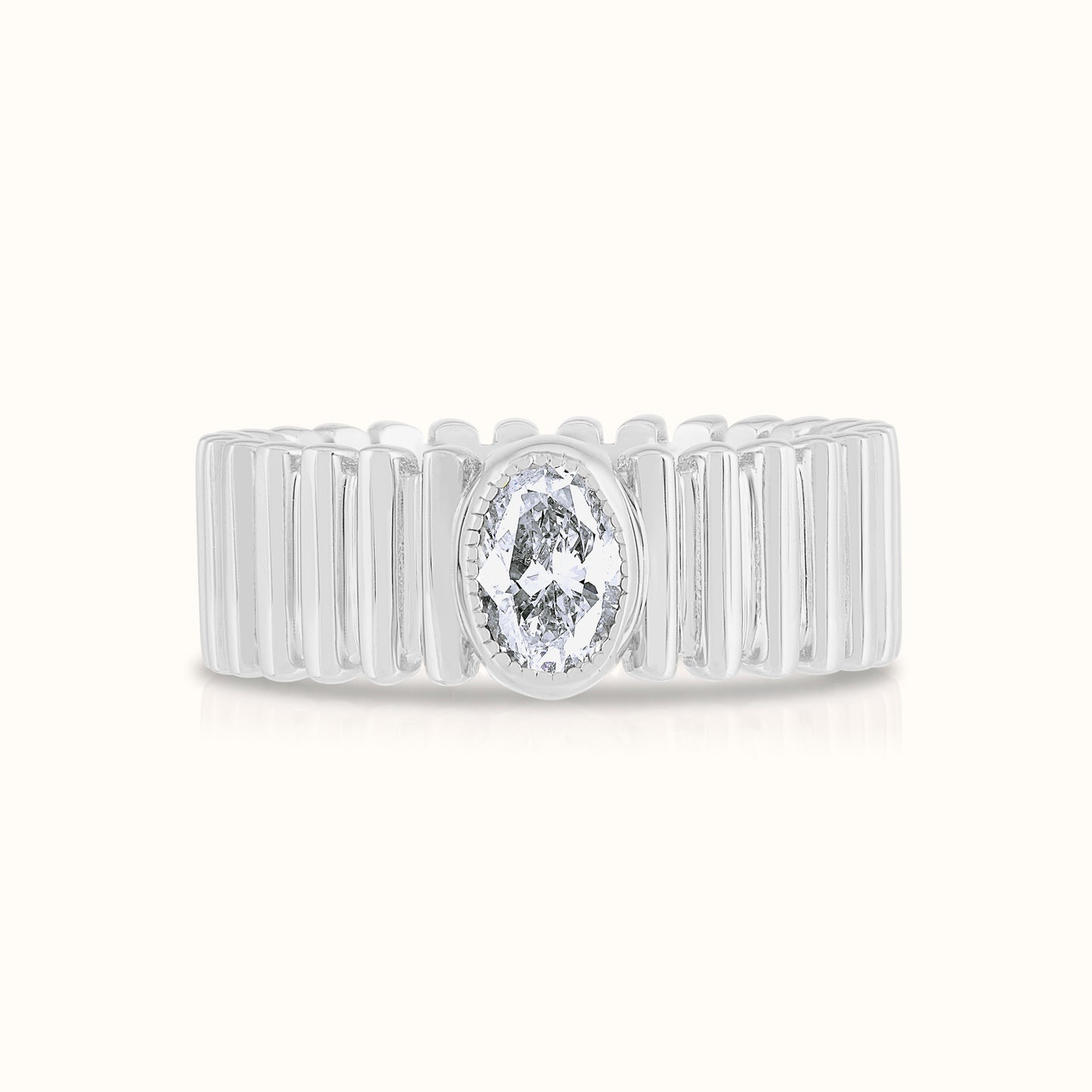 Fluted Band with Lab Grown Diamond Oval Ring