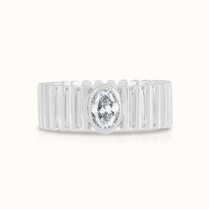 Fluted Band with Lab Grown Diamond Oval Ring