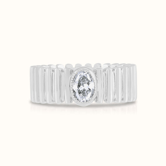 Fluted Band with Lab Grown Diamond Oval Ring