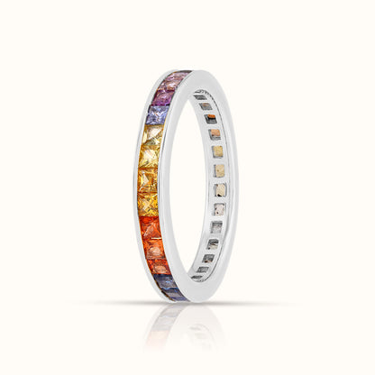 Rainbow Sapphire Channel Set Ring