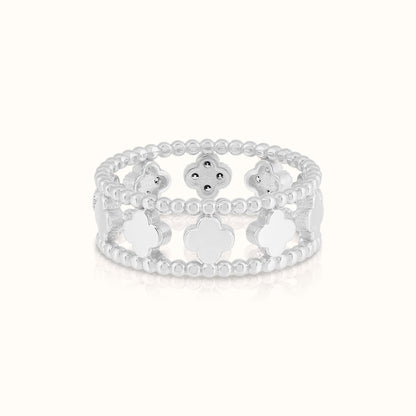 Beaded Lab Grown Diamond Flower Clover Ring