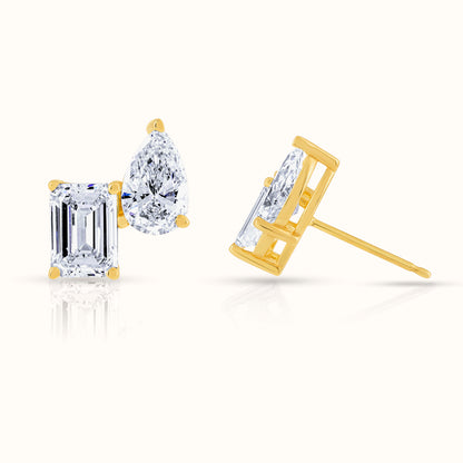 Toi Et Moi Lab Grown Emerald and Pear Diamond Stud Earring