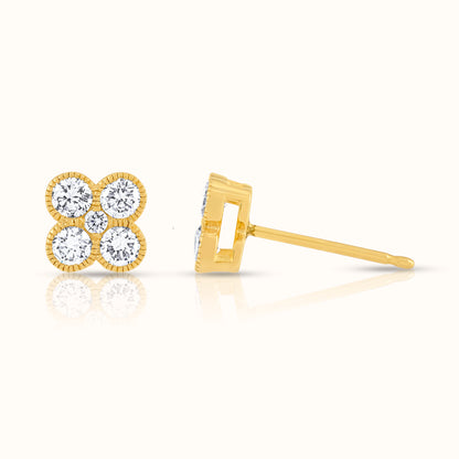 Flower Clover Beaded Lab Grown Diamond Stud Earring