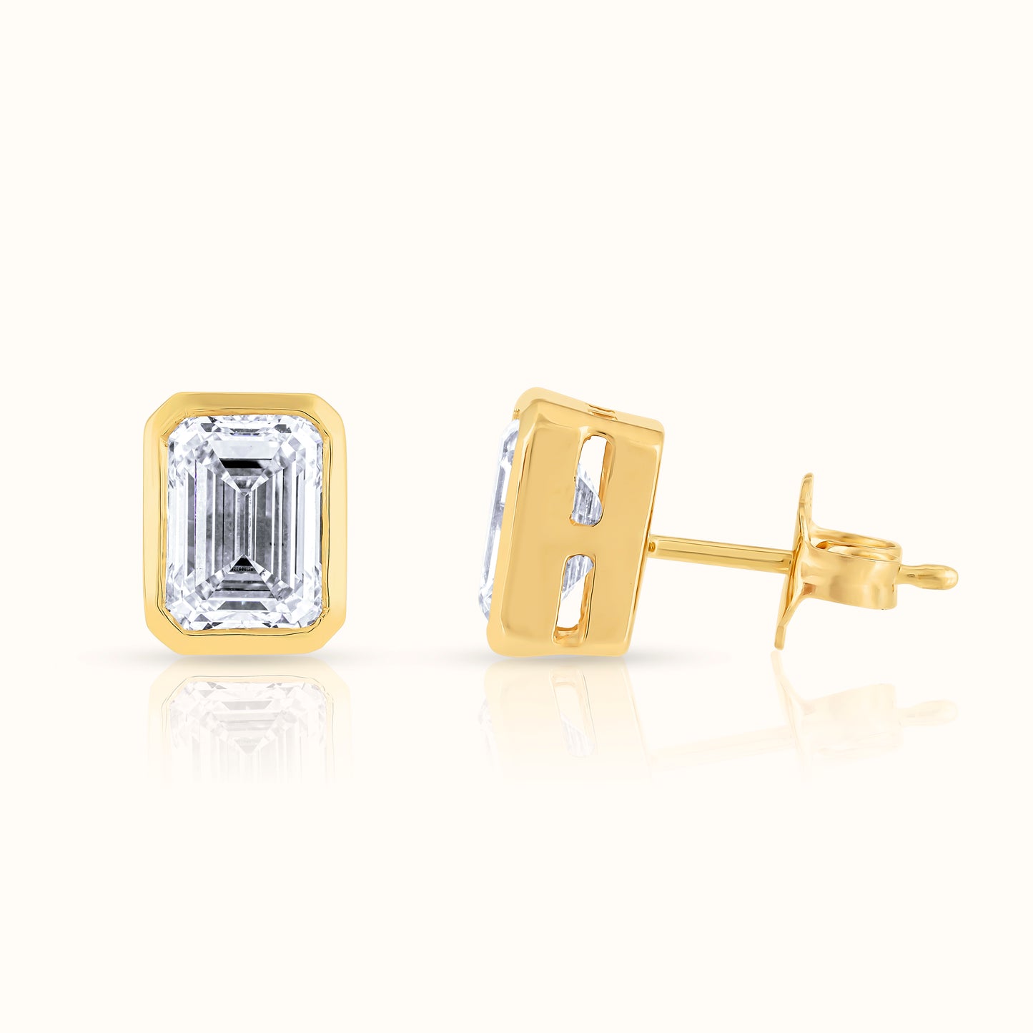 IGI Certified Emerald Cut Bezel Set Lab Grown Diamond Stud Earrings