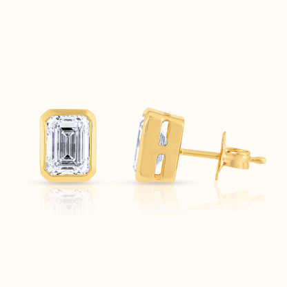 IGI Certified Emerald Cut Bezel Set Lab Grown Diamond Stud Earrings