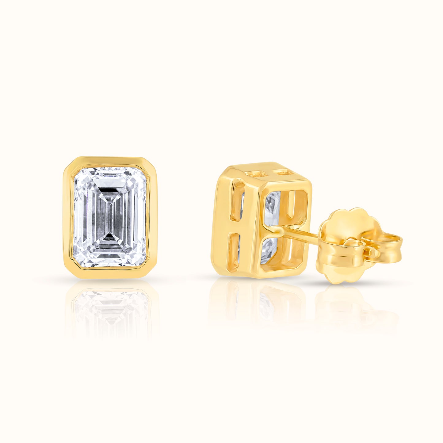 IGI Certified Emerald Cut Bezel Set Lab Grown Diamond Stud Earrings